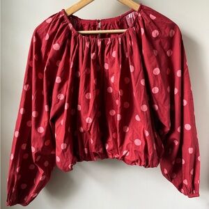 MAEVE Anthropologie Cropped Polka‎ Dot Bubble Top Blouse Oversized Baggy S
